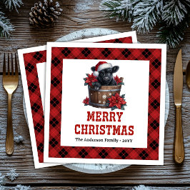 Guardanapo De Papel De Jantar Festive highland cow red black tartan napkins