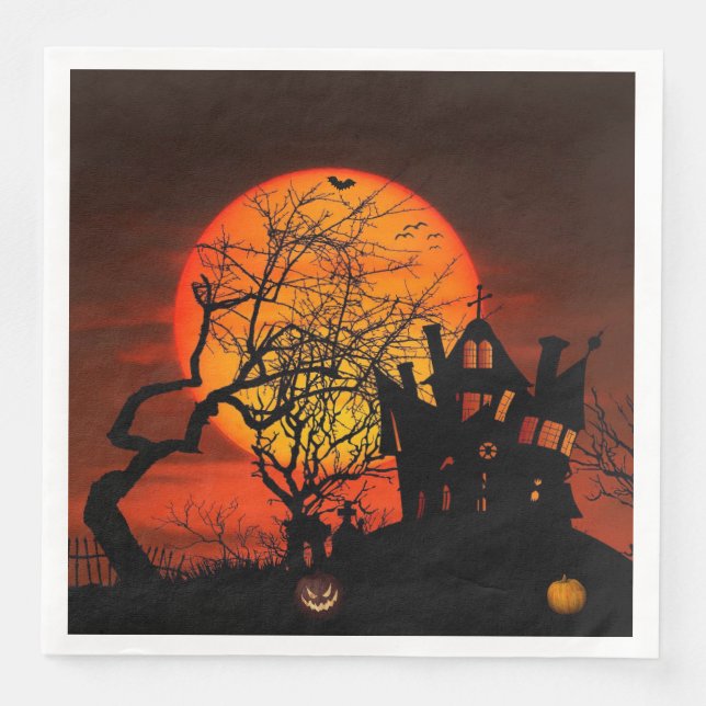 Guardanapo De Papel De Jantar Fiery Full Moon Halloween (Frente)