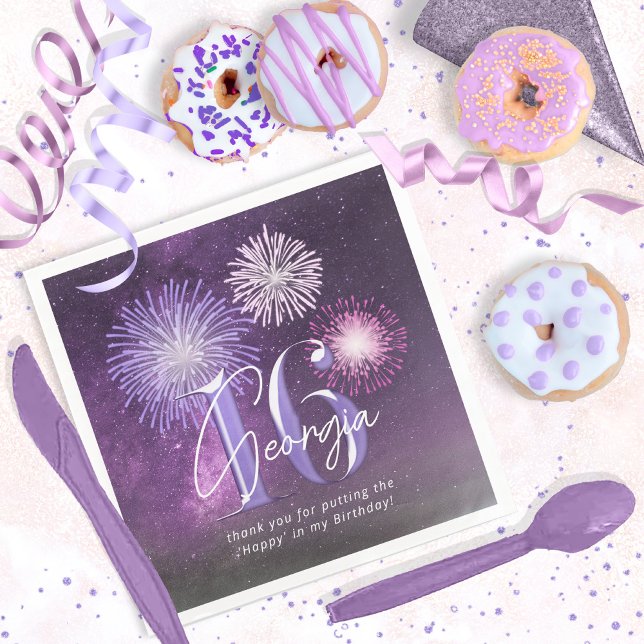 Guardanapo De Papel De Jantar Fireworks Sweet 16 Purple ID984 (Criador carregado)