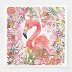 Guardanapo De Papel De Jantar Flamingo na selva da flor - teste padrão do verã
