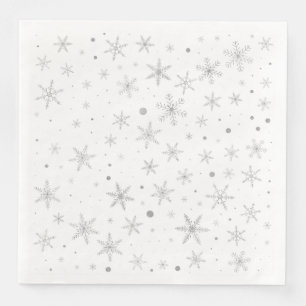 Guardanapo De Papel De Jantar Floco de Neve Brilhante - Cinza de Prata e Branco-