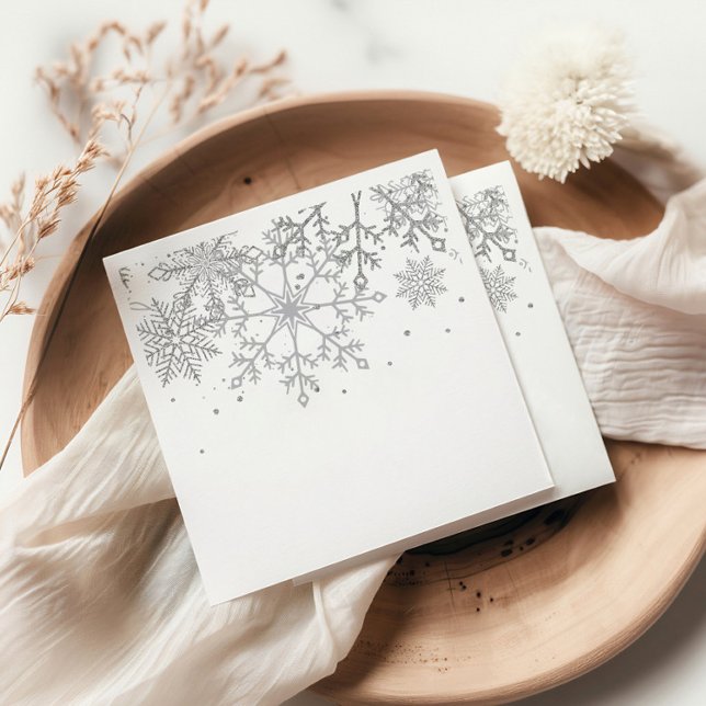 Guardanapo De Papel De Jantar Floco de Neve Cinza Prata de Inverno (Criador carregado)