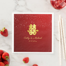 Guardanapo De Papel De Jantar Floco de neve vermelho-gradiente do casamento chin