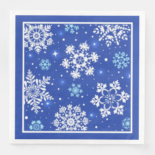 Guardanapo De Papel De Jantar Flocos de neve brancos em azul
