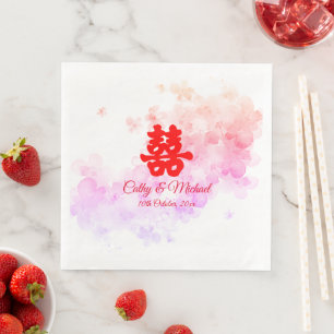 Guardanapo De Papel De Jantar Flor de cereja do casamento chinês vermelho