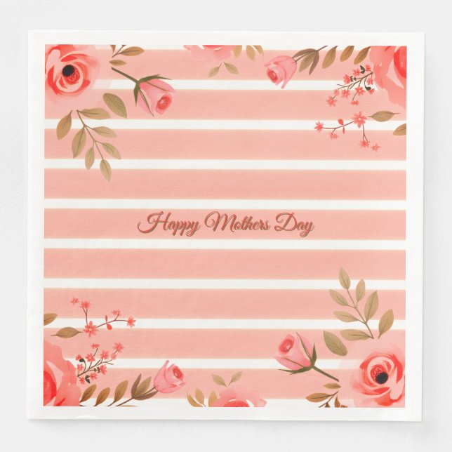 Guardanapo De Papel De Jantar Floral And Stripe Mothers Day Fancy (Frente)