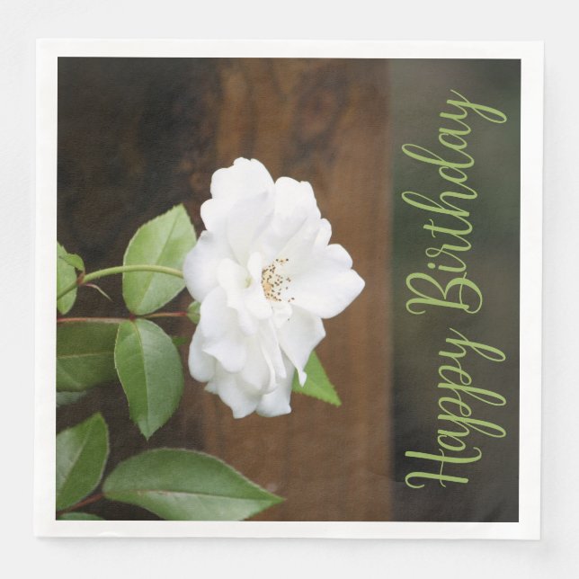 Guardanapo De Papel De Jantar Floral Elegante Com Verde E Branco (Frente)