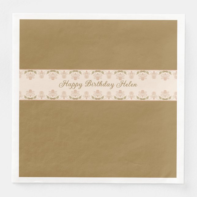 Guardanapo De Papel De Jantar Floral Rosa Rosa Com Rico De Taupe (Frente)