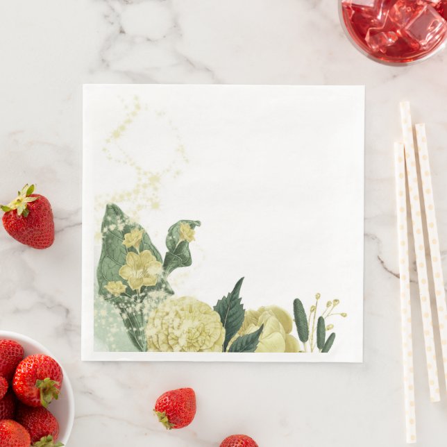 Guardanapo De Papel De Jantar flores amarelas folhas verdes florais (Insitu)