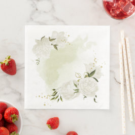 Guardanapo De Papel De Jantar Flores brancas boho folhas verdes botânico