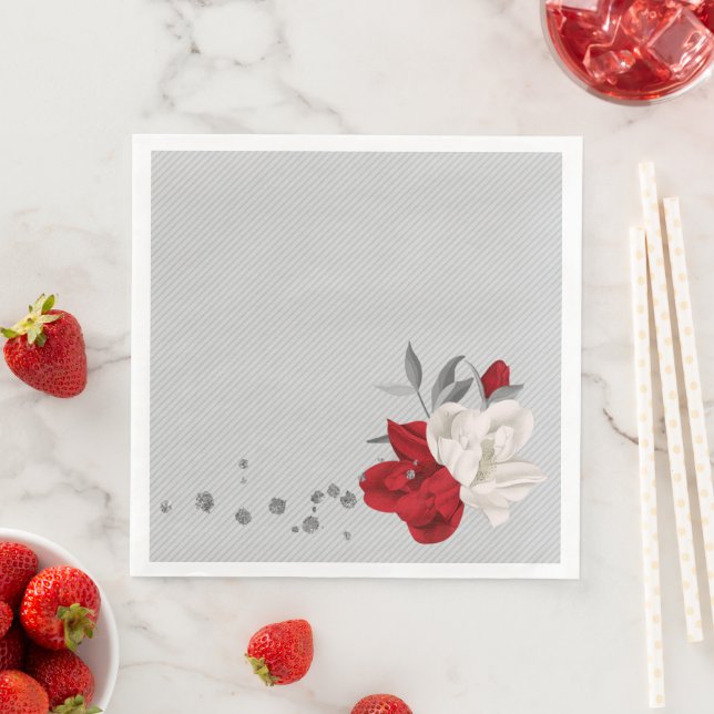 Guardanapo De Papel De Jantar flores brancas e vermelhas no casamento das cinzas (Insitu)