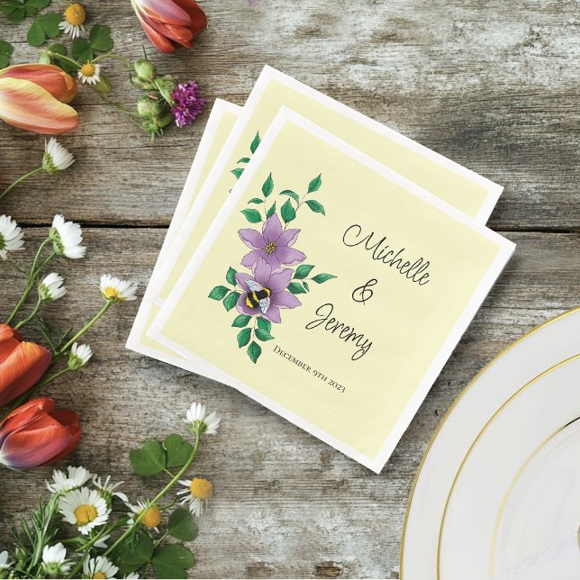 Guardanapo De Papel De Jantar Flores de Lavanda de mamangabas amarelas (Criador carregado)