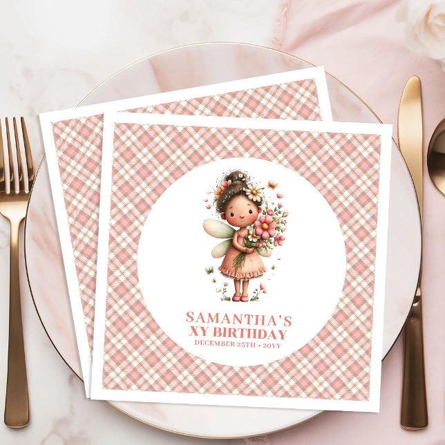 Guardanapo De Papel De Jantar Flores Mágicas de Fada Rosa Bege 2º Aniversário (Magical Blush Pink Fairy Flowers 2nd Birthday Napkins)