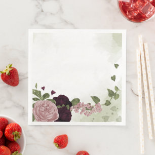 Guardanapo De Papel De Jantar flores rosa e cabernet verde