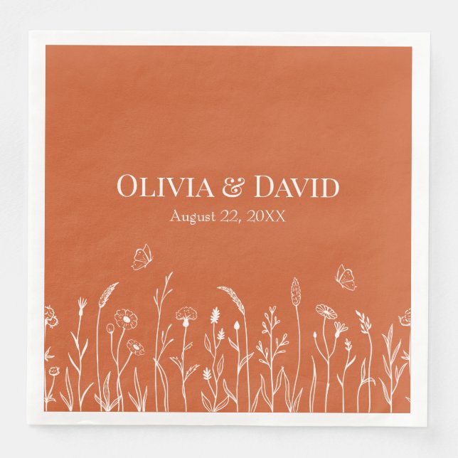 Guardanapo De Papel De Jantar Flores selvagens e Butterfiles Casamento Napkins (Frente)