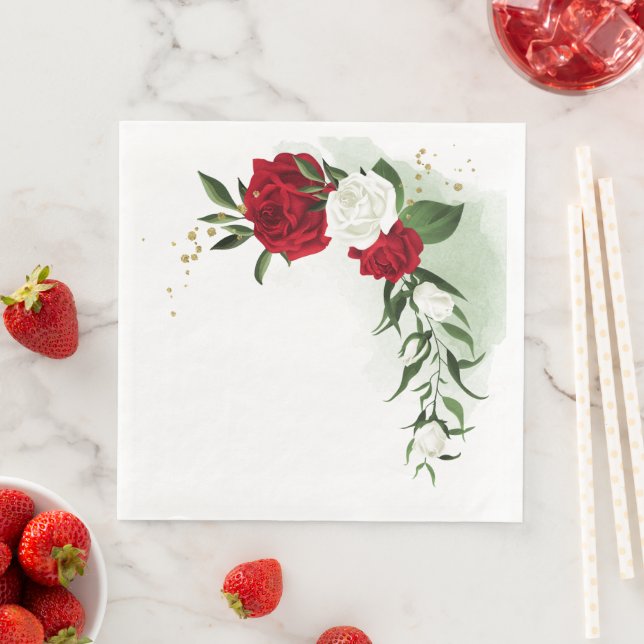 Guardanapo De Papel De Jantar Flores vermelhas e brancas verdes (Insitu)