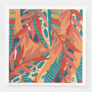 Guardanapo De Papel De Jantar Folhas tropicais em Teal, Vermelho, Laranja