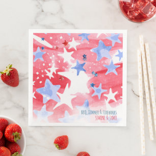 Guardanapo De Papel De Jantar Fundo de Aquarela Vermelha com Estrela Branca e Az