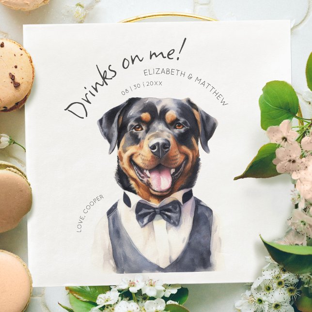 Guardanapo De Papel De Jantar Garçom Rottweiler Elegante Aquarela Personalizável (Criador carregado)