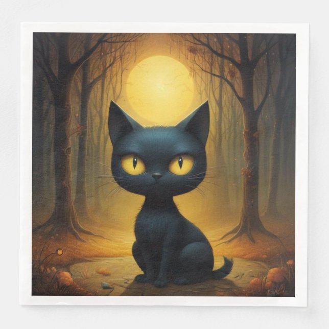Guardanapo De Papel De Jantar Gato negro (Frente)