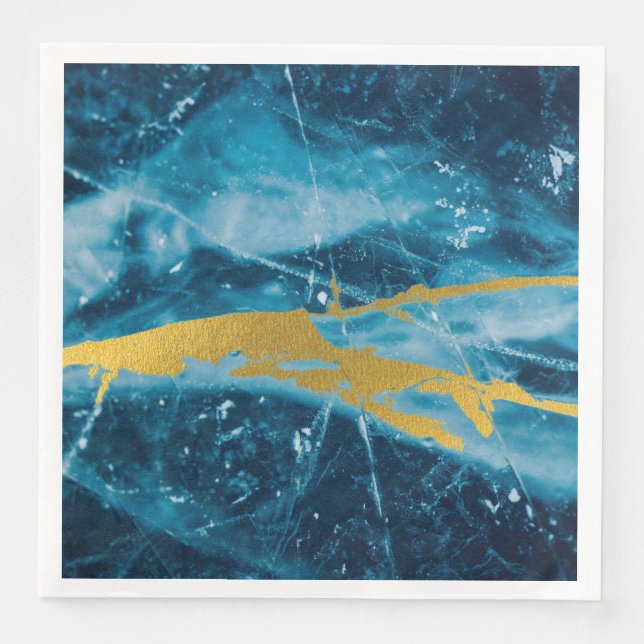 Guardanapo De Papel De Jantar Geode Agate Gemstone Blue e Dourado (Frente)