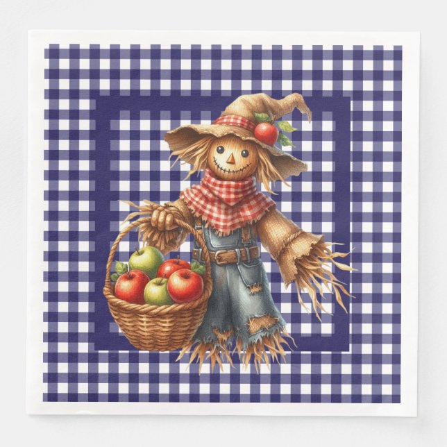 Guardanapo De Papel De Jantar Gingham Azul de Outono (Frente)