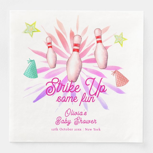 Guardanapo De Papel De Jantar Girl Strike Up Bowling Sport Party Baby Shower (Frente)