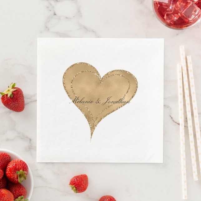 Guardanapo De Papel De Jantar Glam Dourado Glitter Hearts Napkins (Insitu)
