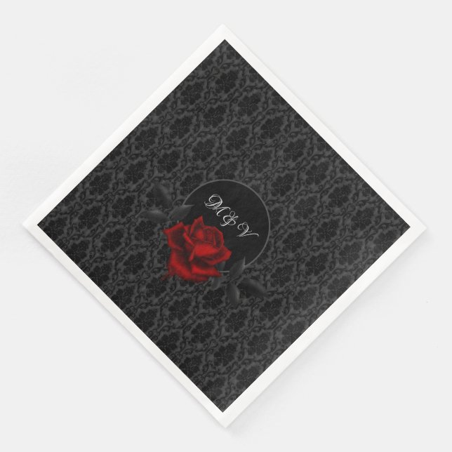Guardanapo De Papel De Jantar Gothic Black Damask Rose Wedding (Canto)
