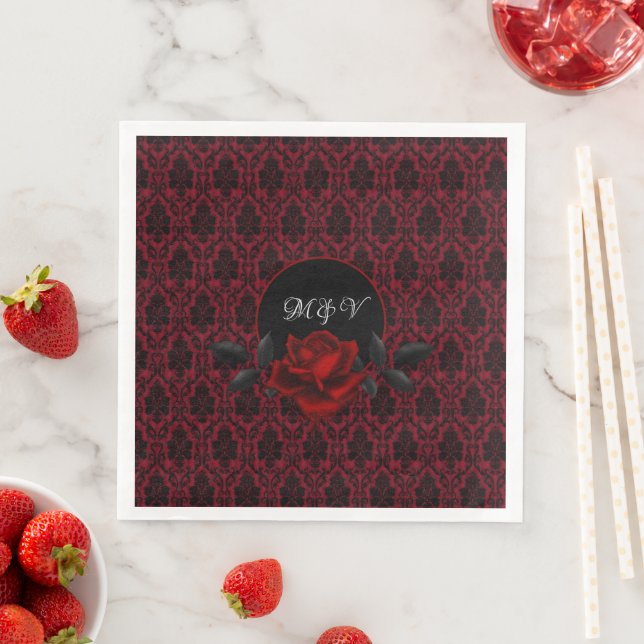 Guardanapo De Papel De Jantar Gothic Red Damask Rose Wedding (Insitu)