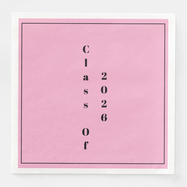 Guardanapo De Papel De Jantar Graduation Party Class Of 2026  Pink Black (Frente)