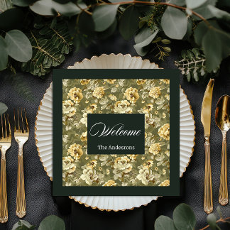 Guardanapo De Papel De Jantar Green Gold Floral Napkins Modern Chic Tableware