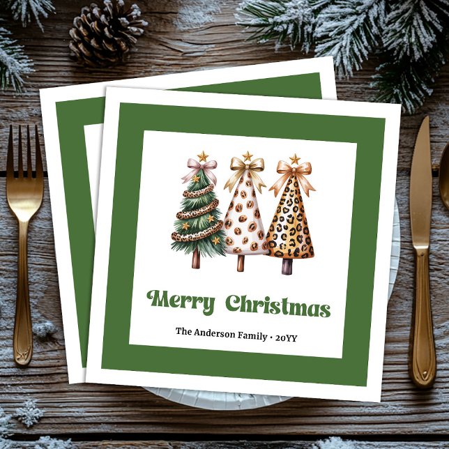 Guardanapo De Papel De Jantar Guardanapo de jantar com impressão de leopardo e á (Stylish Christmas Tree Leopard Print Dinner Napkins!)