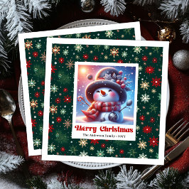 Guardanapo De Papel De Jantar Happy Cute Christmas Snowman Napkins Personalized