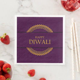 Guardanapo De Papel De Jantar Happy Diwali Purple Dourado Elegante Moderno