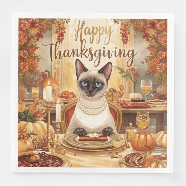 Guardanapo De Papel De Jantar Happy Thanksgiving for Cat lovers (Frente)