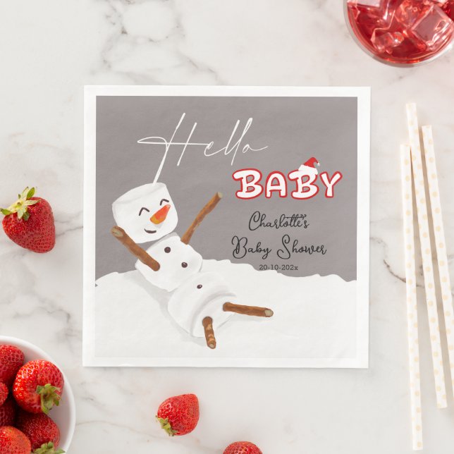 Guardanapo De Papel De Jantar Hello Baby Cute Snowman Baby Shower (Insitu)