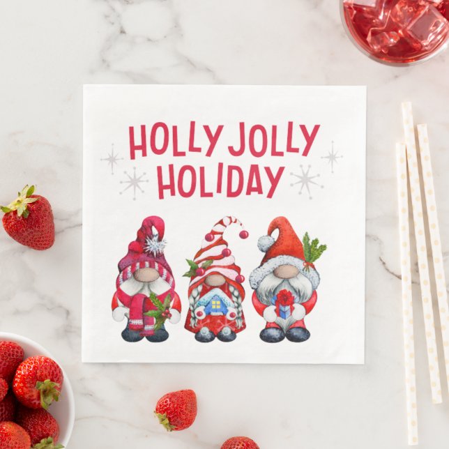Guardanapo De Papel De Jantar Holly Jolly Holiday Gnomos (Insitu)