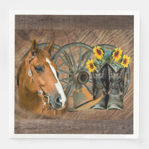 Guardanapo De Papel De Jantar Horse Cowboy Boots Vagão Girassol Roda Sunflower W
