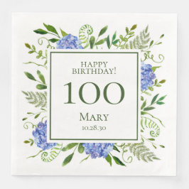 Guardanapo De Papel De Jantar Hortênsias Azuis de Aniversário de 100 anos