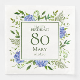 Guardanapo De Papel De Jantar Hortênsias Azuis para o 80º Aniversário