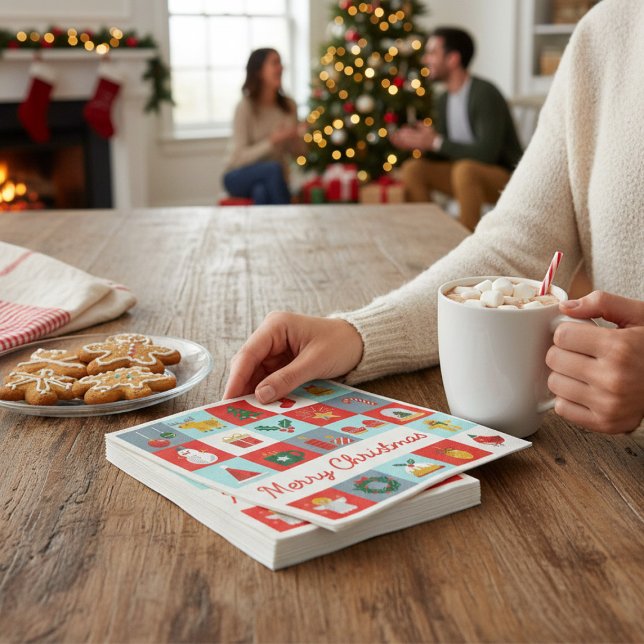 Guardanapo De Papel De Jantar Ícones agradáveis do Natal Retron Winter (Criador carregado)