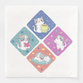 Guardanapo De Papel De Jantar Ilustração de Dia de Ocupação de Gatinho Bonito