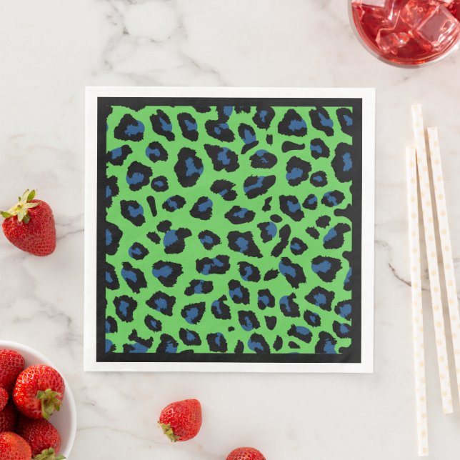Guardanapo De Papel De Jantar Impressão de Leopardo Azul e Verde (Insitu)