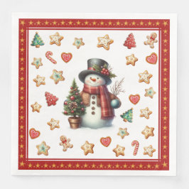 Guardanapo De Papel De Jantar Jantar com Boneco de Neve e Biscoitos de Natal em 