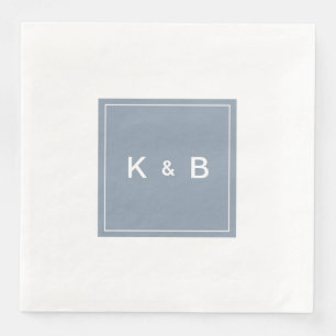 Guardanapo De Papel De Jantar Janto Branco e Azul Dusty do Monograma Moderno