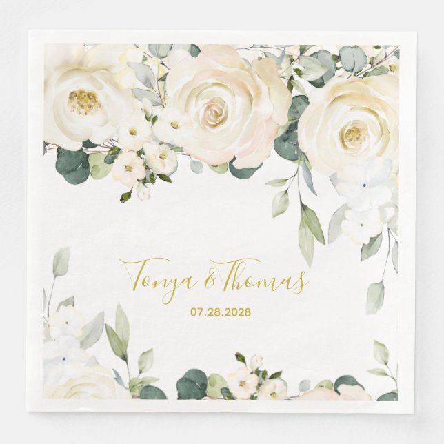 Guardanapo De Papel De Jantar Janto Casamento Pêssego Branco, Napkins (Frente)