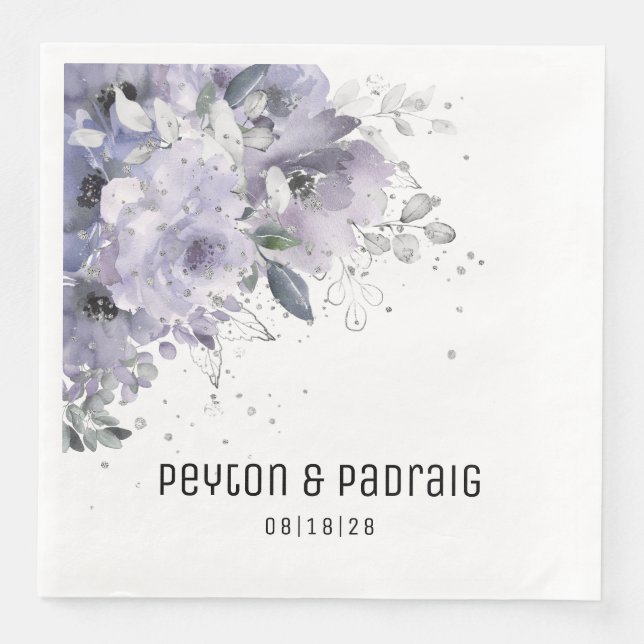 Guardanapo De Papel De Jantar Janto de Casamento Mauve de Prata com Espumantes N (Frente)