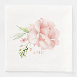 Guardanapo De Papel De Jantar Janto Floral Rosa-Cor-de-Água Elegante Monograma