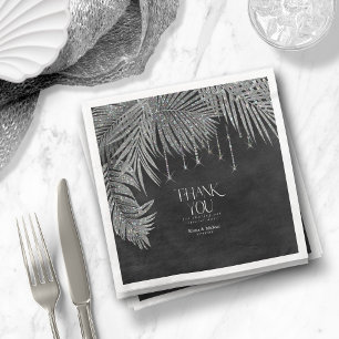 Guardanapo De Papel De Jantar Jewel Palm Leaf Obrigado Silver ID830